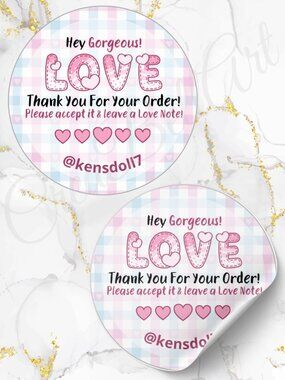 60 Personalized Love Cute Thank You Stickers 2 inch Glossy